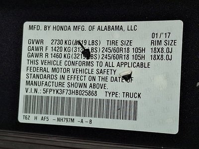 2017 Honda Ridgeline RTL-E