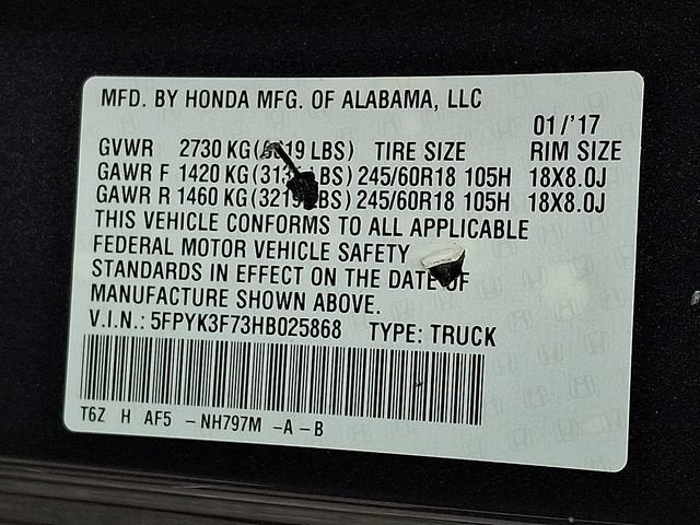 2017 Honda Ridgeline RTL-E