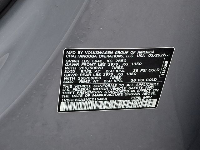 2022 Volkswagen Atlas Cross Sport 3.6L V6 SE w/Technology